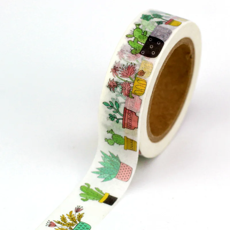 1PC 1.5cmx10m Decor Cute Succulent Cactus Potted Plants Washi Tape Paper DIY Scrapbook Planner Adhesive Masking Tape Stationery