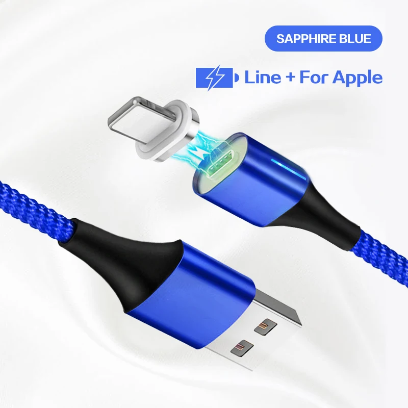 Blue For iPhone Магнитный кабель 3A для быстрой зарядки, кабель Micro USB type C для Android iPhone X XS MAX XR, магнитный usb-кабель для зарядки, нейлоновый шнур для передачи данных - Цвет: Blue For iPhone