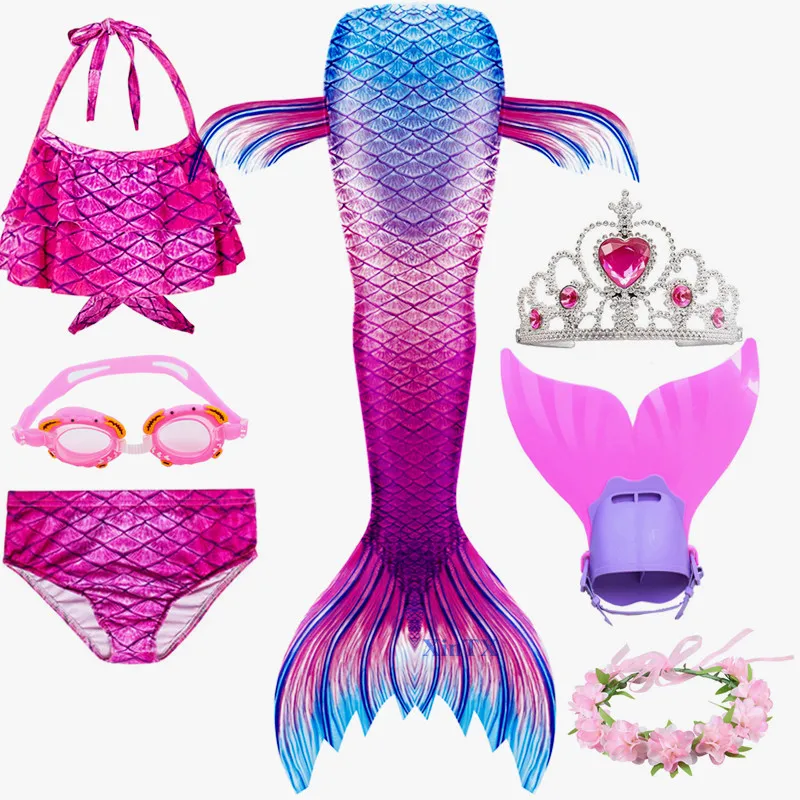 Новое поступление 7 шт./компл. Детский Костюм Русалки Моноласты хвосты для
