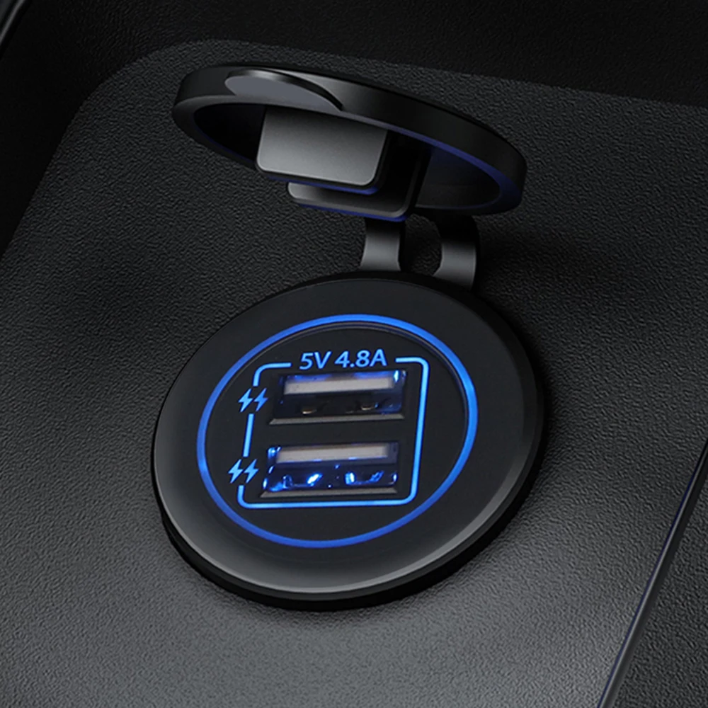 

Dual USB Charger Socket Waterproof Power Outlet 4.8A/5V LED Indicator for 12/24V Car RV Boat ATV Marine Motorcycle