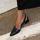 Женские туфли-лодочки с острым носком, босоножки на среднем массивном каблуке с ремешком на пятке, летние новые винтажные женские босоножки, шлепанцы