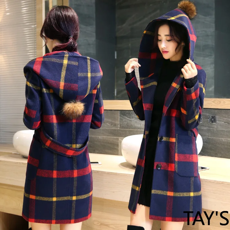 Бесплатная доставка осеннее Новое тонкое британское шерстяное пальто в клетку