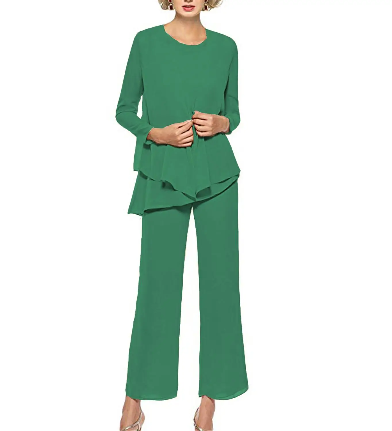 Женский костюм для матери невесты шифоновое платье с оборками цвета шампанского