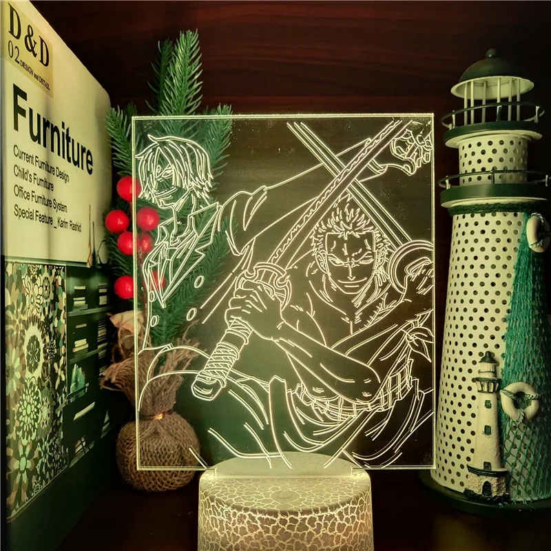 Слитная 3D Светодиодная аниме лампа Sanji Zoro ночники 7 меняющихся цветов Led для