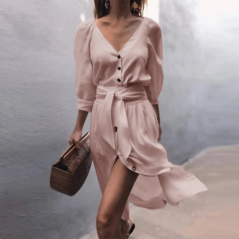 

Sexy temperament women's cotton V-neck irregular dress