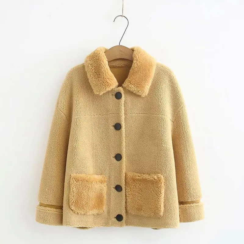 Plus Size Casual Jacket 2019 Autumn Clothing Fashion Loose Long Sleeve Sheepskin wool-one Coats Women A3-666 | Женская одежда