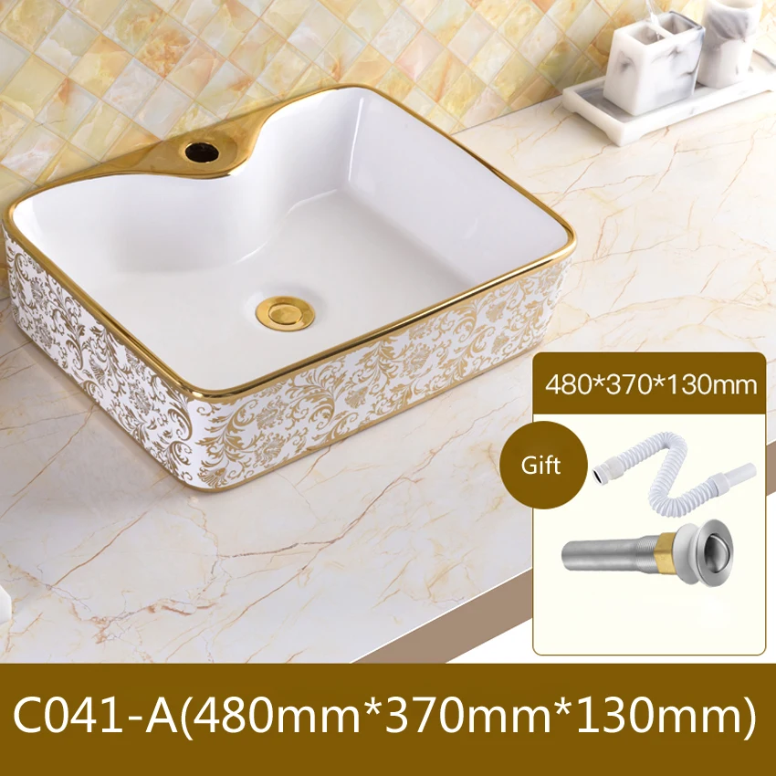 C041-A Only basin Керамическая раковина для ванной комнаты, европейский стиль, роскошная раковина для умывальника, раковина для ванной, комбинированная слив, высокое качество - Цвет: C041-A Only basin