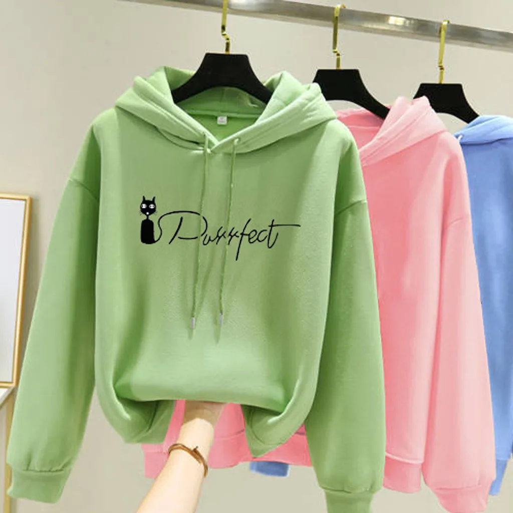 Женская Повседневная Толстовка с принтом 2019 Дамская капюшоном пуловеры