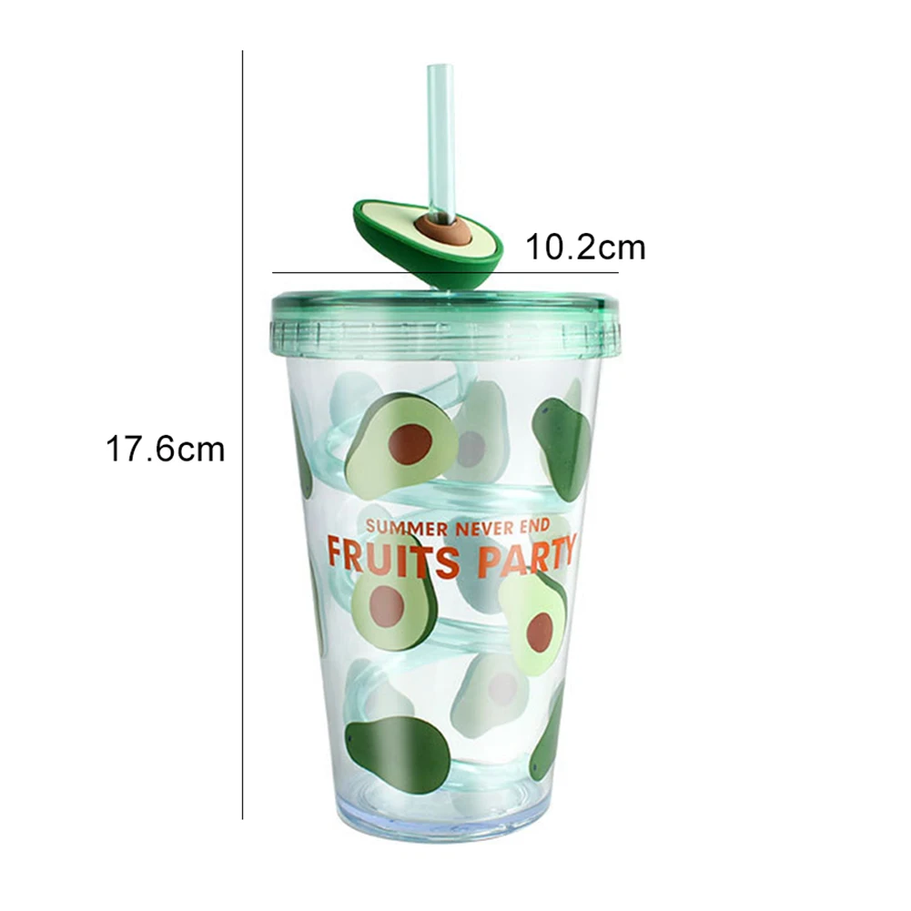 

480ml Fruit Print Summer Outdoor Swirl Straw Tumbler Water Drinking Cup Bottle Summer Plastic Sports Bottle Adult Students
