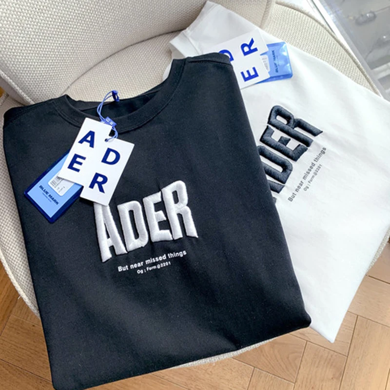 

HaleyChan Men's Heavyweight Cotton Short Sleeve Crew Neck T-Shirt Embroidered Letter Couple T-shirt Retro T Shirt Teen Tee