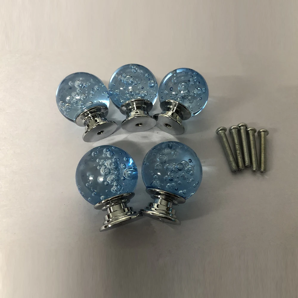 Мебельные ручки воды с голубыми пузырьками Хрустальная круглая ручка на шкаф