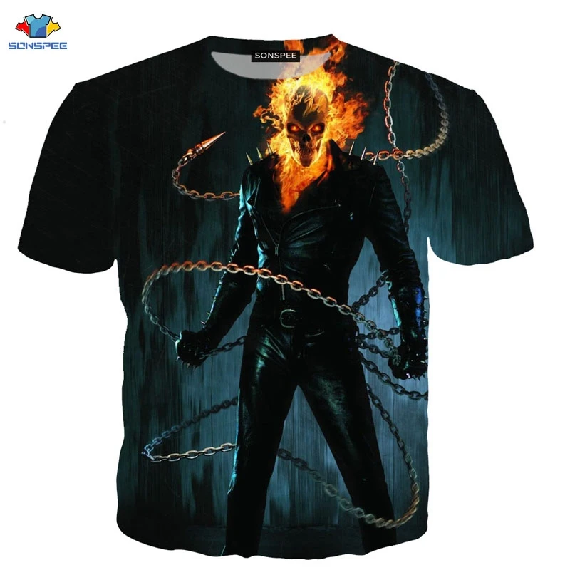 SONSPEE/Новинка футболка с сахарным черепом Мужская модная хвостом пламенем рыцаря