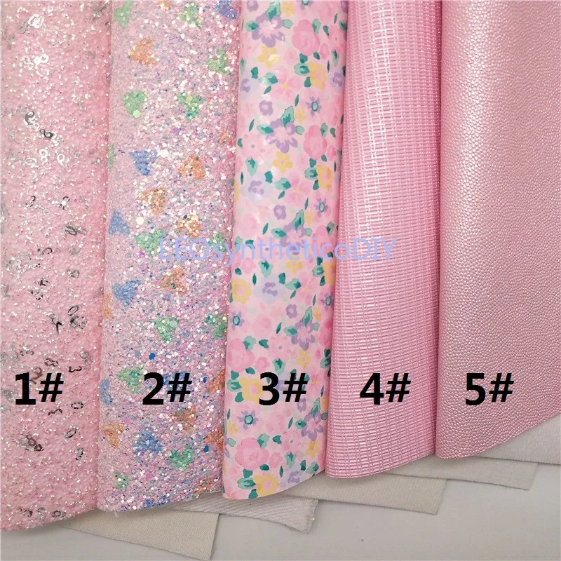 1PC 21X29CM PINK Glitter Fabric Hearts Printed Leather Sheets For Making Bows LEOsyntheticoDIY 6S64 | Дом и сад
