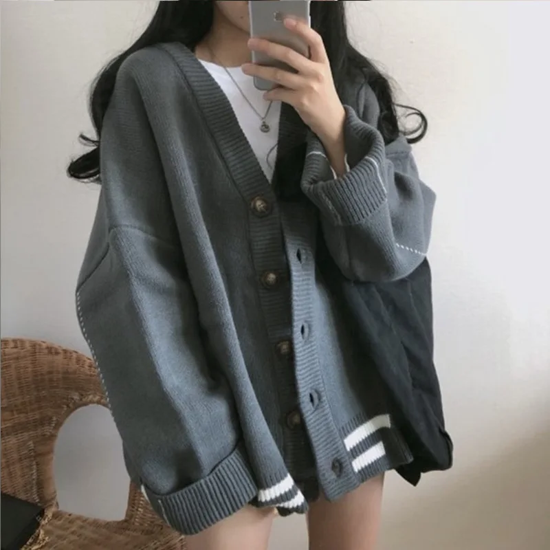 CHRLEISURE Women Cardigan Sweater Single Breasted Bat Sleeve V-neck Long Knit Loose Coat Autumn |