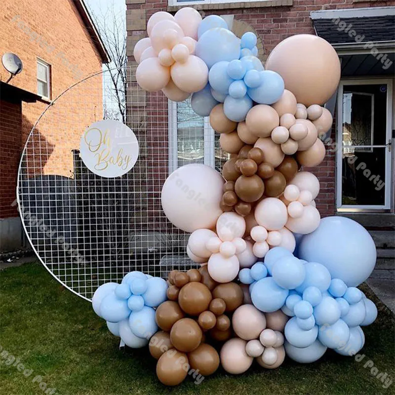 

163pcs Doubled Cream Peach Apricot Coffee Balloons Arch Kit Macaron Blue Baby Shower Gender Reveal Wedding Birthday Party Favors