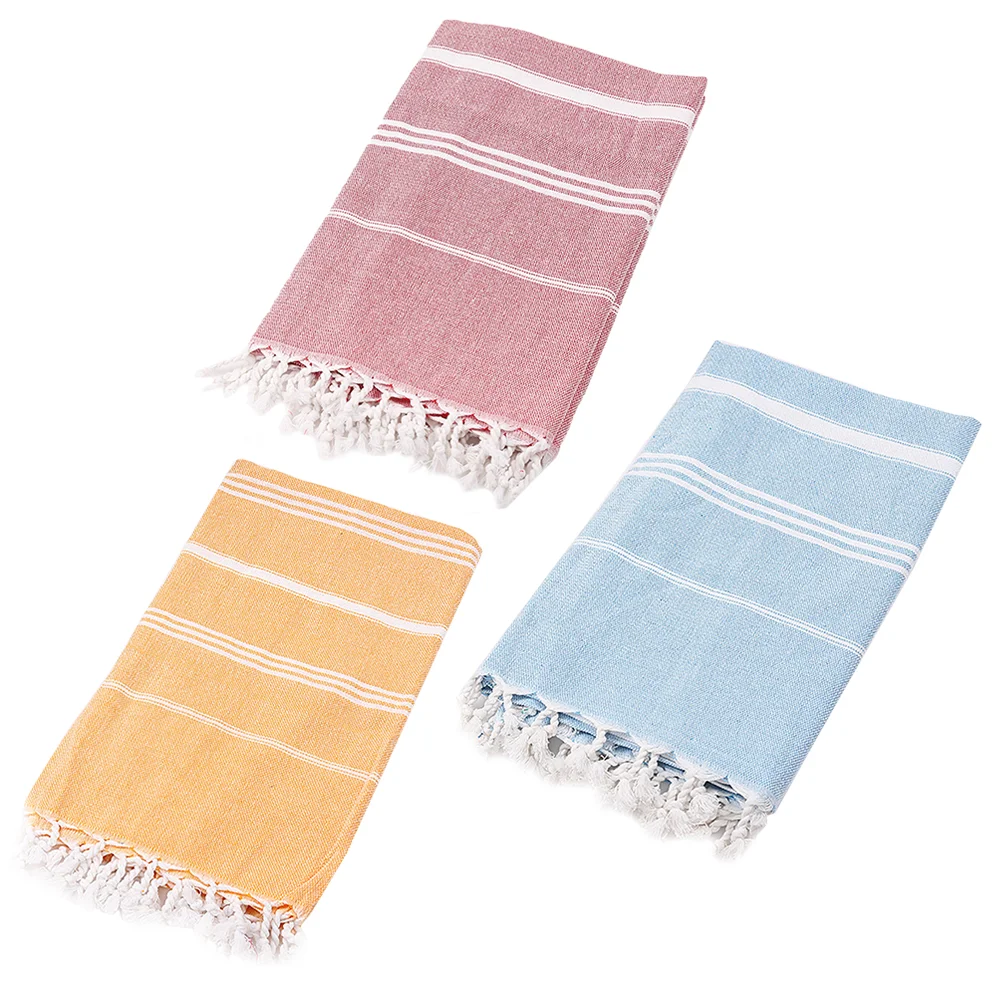 

1 Set 3Pcs Creative Tassel Beach Towels Multipurpose Bath Towels (Yellow White)