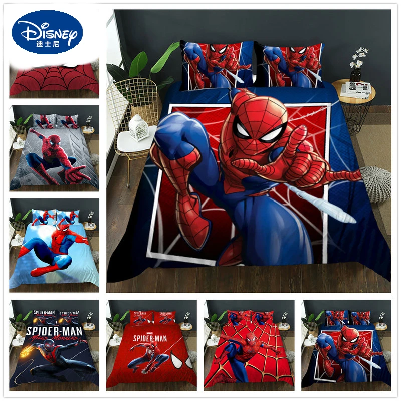 Disney Bedding Set Sheet Pillowcase Avengers Heroes Spiderman Cartoon Bed Cover Single Double Children 3d Pattern Quilt Cover