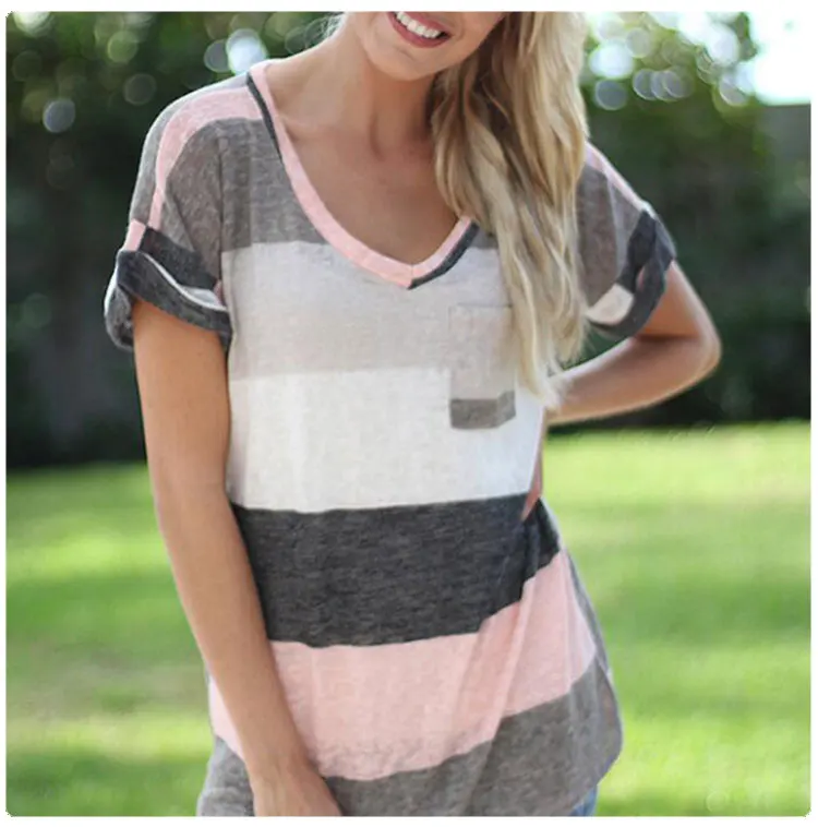 Модные женские летние футболки размера плюс с коротким рукавом топы глубоким