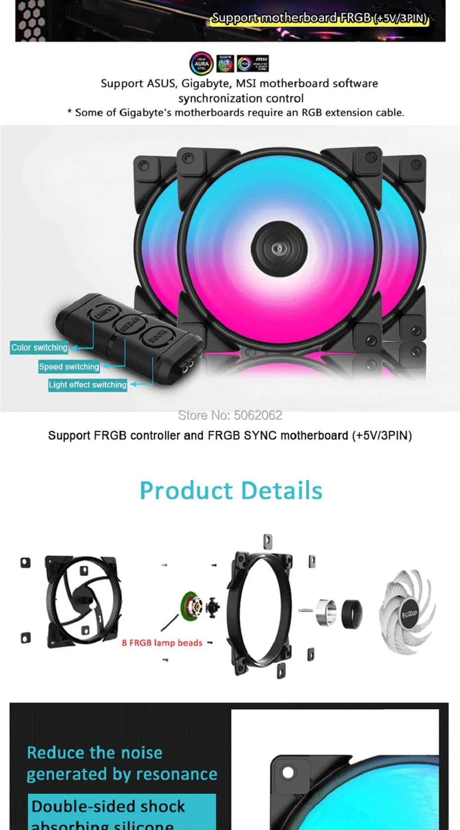 Pccooler 3/упаковка HALO вентилятор RGB 12 см 12 В и 5 в FRGB 3pin и 4pin ШИМ тихие вентиляторы охлаждения 120 мм вентилятор RGB для cpu охладитель жидкого охлаждения