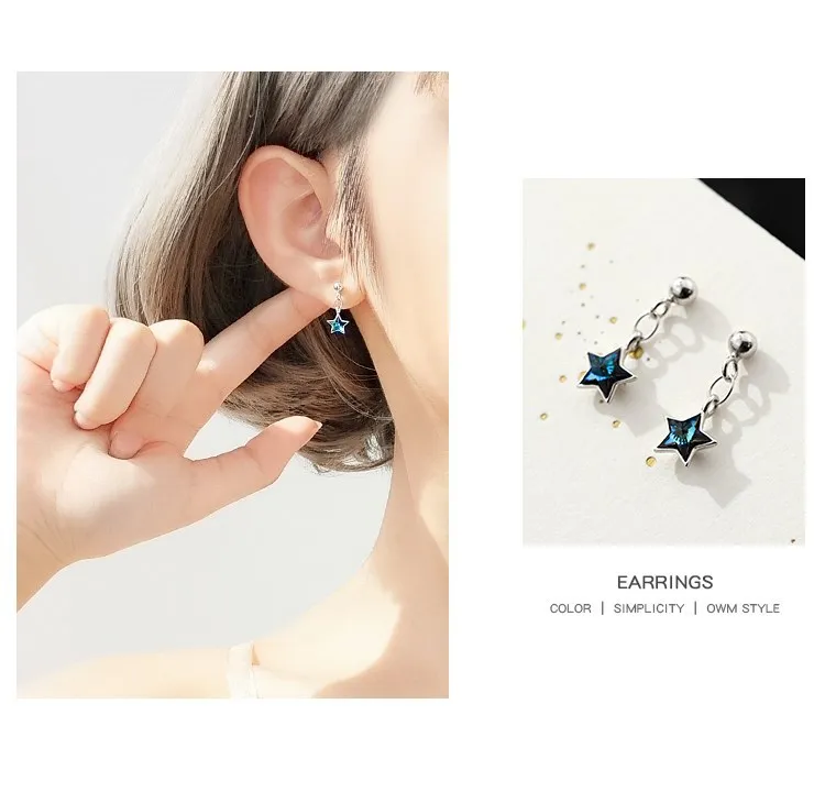 

100% 925 Sterling Silver Fashion Lovely Star Blue CZ Stud Earrings For Women 2020 Fine Silver 925 Wedding Party Jewelry Gift