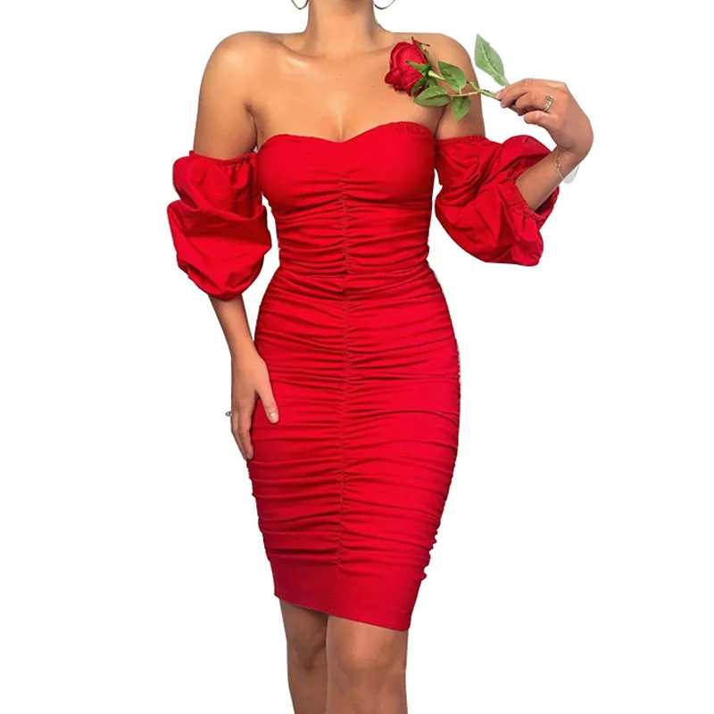 

2021 Women'S Autumn Dress Mid-Skirt European And American New Red Pleated Sexy Breast-Wrapped One-Step Skirt Mid-Waist Clcey Jd