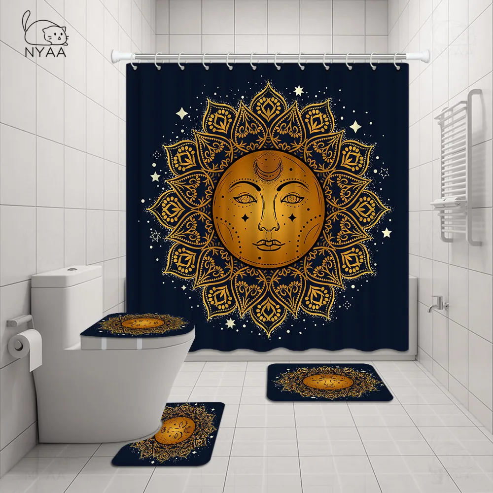 

Indian Floral Mandala Flower Shower Curtains Waterproof Bathroom Curtain Toilet Cover Mat Non-Slip Rug Set for Bathtub Decor