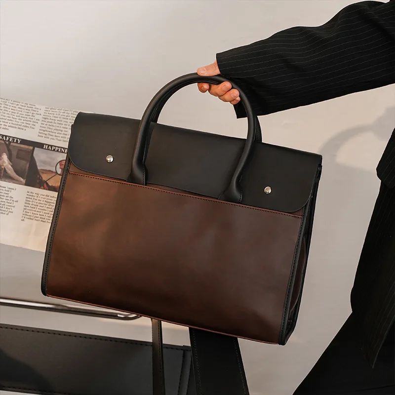 

Ladies Briefcase, Crazy Horse Leather PU Leather, Men's Horizontal Business Trip Shoulder Document Computer Messenger Bag