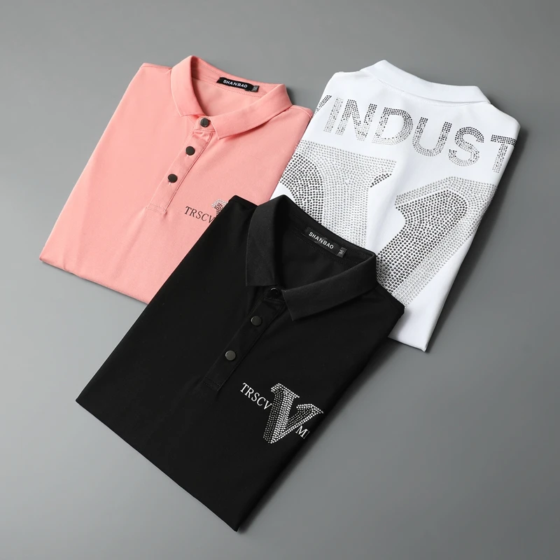 

New Man Summer Polo Shirt Mens Casual V letter Design Cotton Polo shirt Men Short Sleeve High Quantity polo men E0204