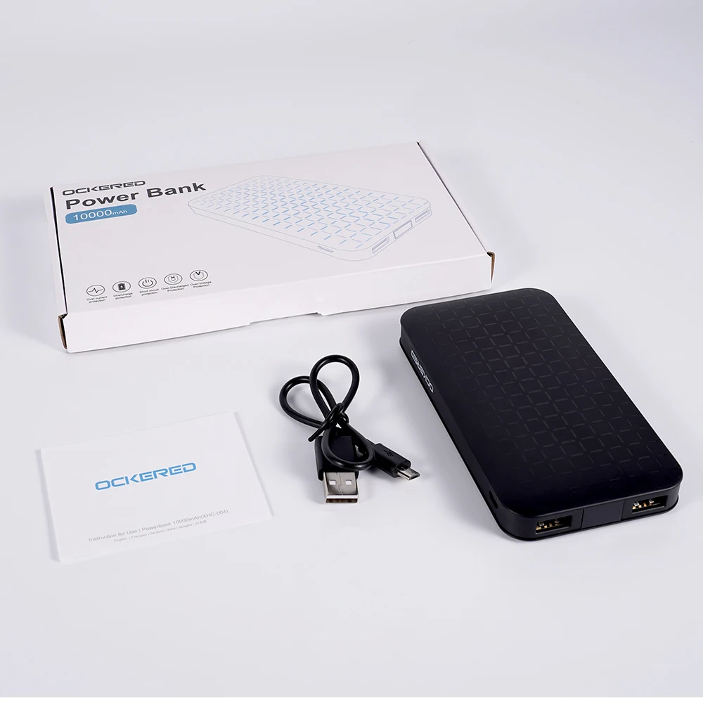 

OCKERED 10000mAh Power Bank Battery Dual USB Powerbank Digital LCD Display External Rechargeable Battery