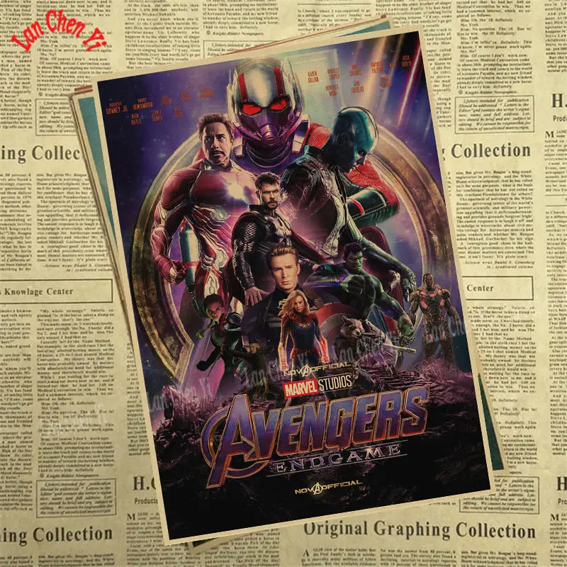 Цвет: желтый Marvel Фильм Мстители: эндшпиль крафт-бумага плакат художественный напечатанный номер живопись наклейки на стену - Цвет: Цвет: желтый