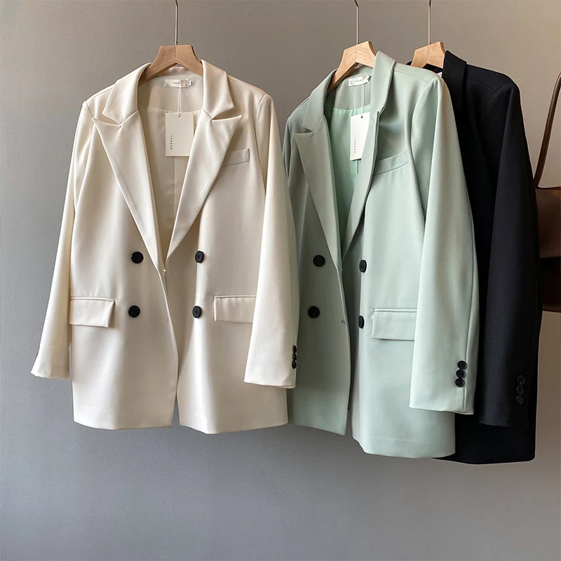 

Женский винтажный блейзер в Корейском стиле, элегантный зеленый пиджак с отложным воротником, офисная одежда для осени, 2021