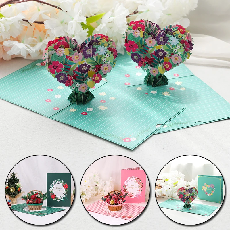 

1pc 3D Pop-up Greeting Card Thanksgiving Valentine's Day Hollow Greeting Card Envelope Love Heart Rose Birthday Blessing Gifts