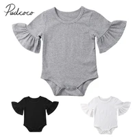 brand new newborn infant baby girl solid bodysuits clothes flared sleeve jumpsuit sunsuit casual outfits cotton playsuits