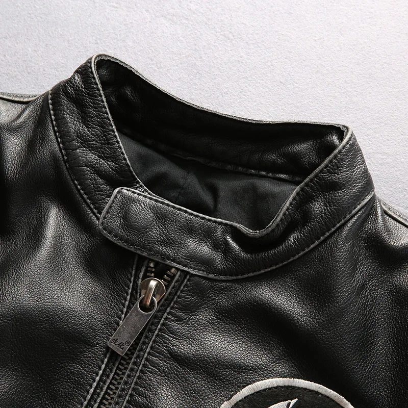 

luxury brand genuine cow leather clothing men's stand collar cowhide jacket spring autumn motorcycle rider vintage black coats