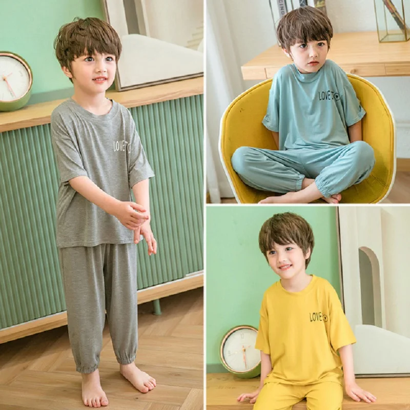 

Пижамный костюм Brother из модала и хлопка, комплект из короткой футболки и длинных брюк, детский пижамный комплект, Пижамный комплект для мальчиков с надписью, летняя одежда