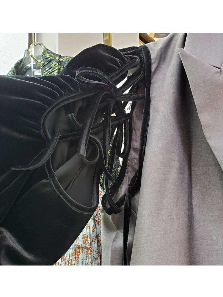 

Free shipping heavy crafts hit color pleated puff sleeve loose suit jacket ladies autumn new style sleeves can be removed