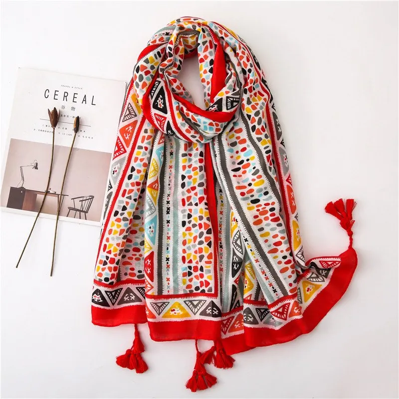 style 4 KYQIAO женский платок на голову женский Осень Весна этнический стиль Испания дизайнер длинный геометрический принт шарф, кашне - Цвет: style 4