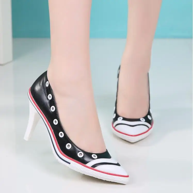 Женские туфли на высоком каблуке лодочки из натуральной кожи с острым носком и