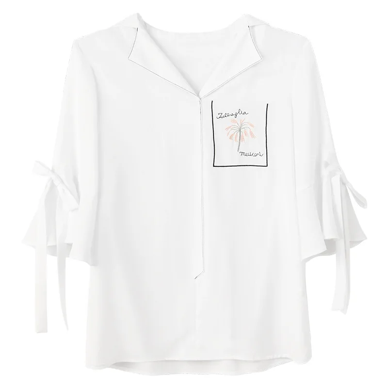 

The new 2021 brand ladies' fashion embroidery lotus leaf sleeve coat lapels lady short sleeve chiffon unlined upper garment