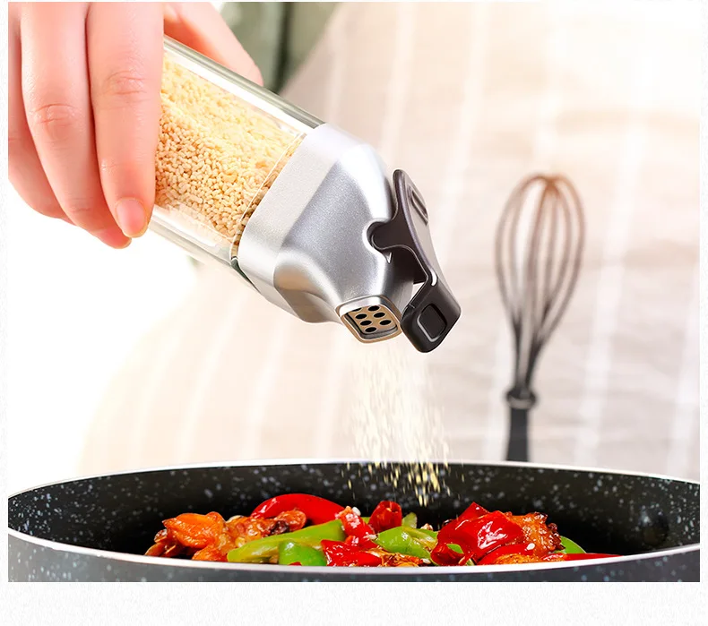 Кухонные баночки для специй, вращающаяся стеклянная дробилка, Набор банок для приправ, барбекю, перец, солонка, флакон паприка, кухонный стеллаж для хранения, баночка