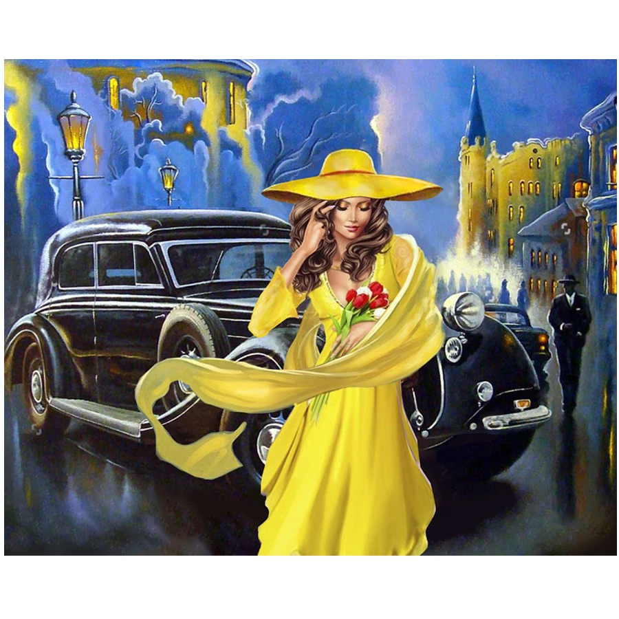 Квадратные алмазов картина Европа шапка женская Diamond АРТ старых автомобилей леди