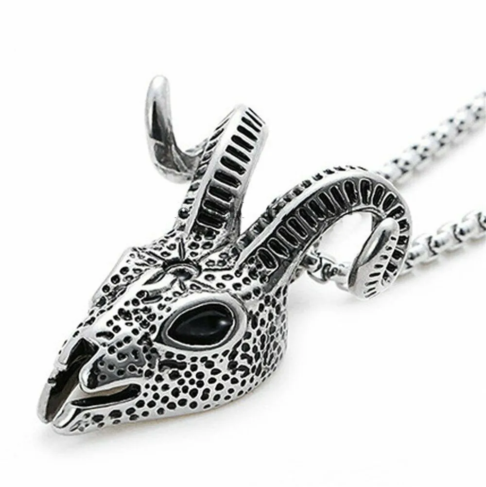 

Mens Goat Skull Necklace Pendant Stainless Steel Vintage Biker Silver Men