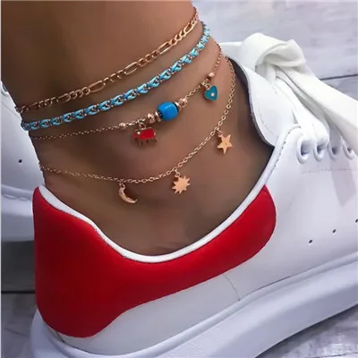 8499 Docona, 19 стилей, цветочный корпус, рыба, слон, глаз, кристалл, многослойный ножной браслет, набор для женщин, геометрические подвески, ножной браслет, ювелирное изделие - Окраска металла: 8499