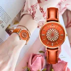 Часы DOM женские наручные, роскошные брендовые водонепроницаемые оранжевые с кожаным ремешком, G-1285GL