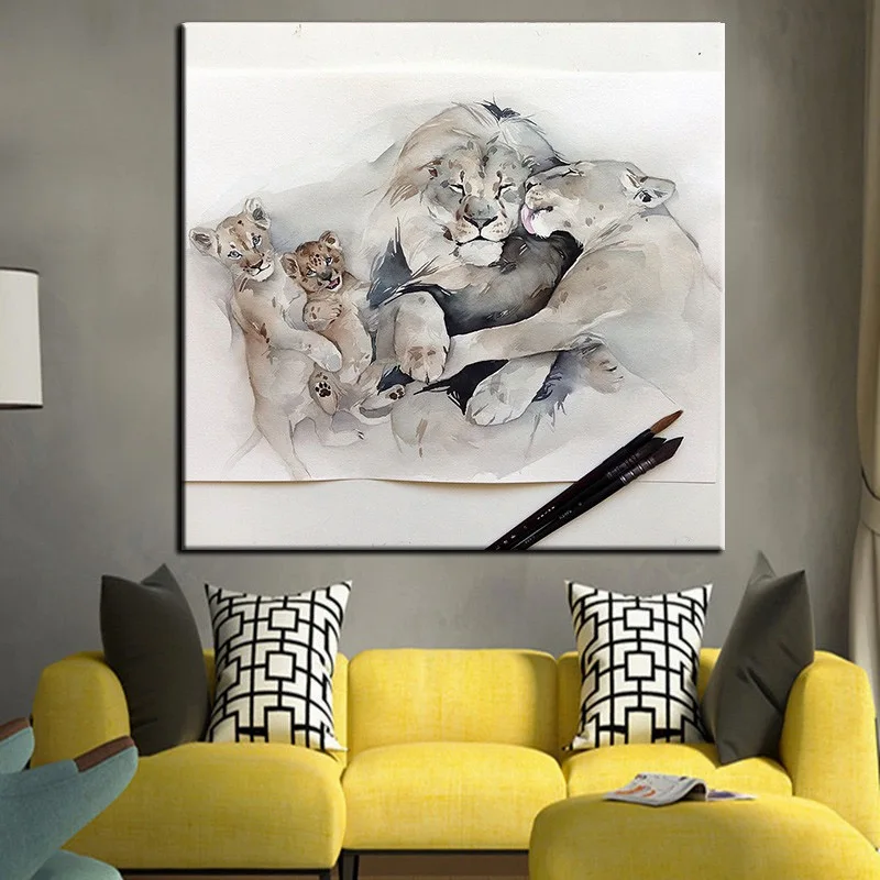 

Wall Prints Poster Canvas Painting Happy Lion Family Cuadros Para El Hogar Plakaty Na Sciane Room Decor Tableau Mural Paintings