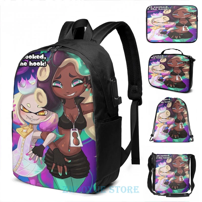 Забавный рюкзак с графическим принтом Splatoon 2 жемчугом и марнией USB зарядкой