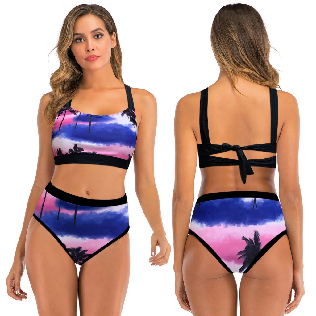 Новый сексуальный купальник размера плюс бикини с принтом кокосовых листьев