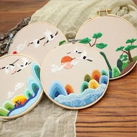 chinese longevity crane pine cotton cloth unfinished embroidery kit diy embroidered sewing cross stitch set crafts material bag