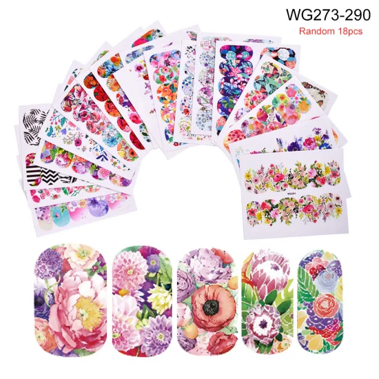 WG273-290 18pcs Набор наклеек для ногтей переводные наклейки для воды смешанный дизайн цветок животное слайдер для маникюра ногтей украшение татуировки Советы LA830 - Цвет: WG273-290 18pcs