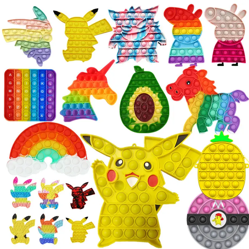 

Pokemon Rainbow PopIt Bubbles Fidget Toys антистресс Reliver стресс для взрослых детей настольная сенсорная аутизм игрушка для детей с СДВГ